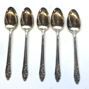 5- Oneida Community Flatware Evening Star Silverplate Teaspoon Spoons 6-1/8”